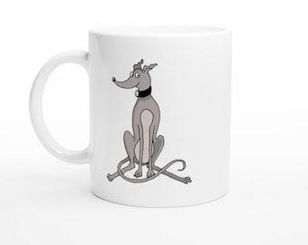 Grey Greyhound Mug – 11oz Ceramic Cup by Elizabeth Dodd