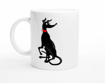 Black Greyhound Mug – 11oz Ceramic Cup by Elizabeth Dodd