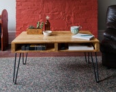Bois de palettes récupéré Table à café avec rangement - jambes en épingle à cheveux - Upcycled palette meubles, fait à la main à Toronto, rustique Chic