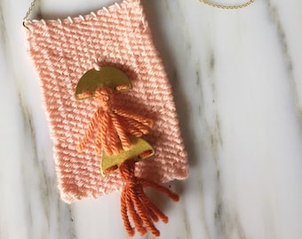 Little Weaved Necklace | Peachy Orange with Two Tassels