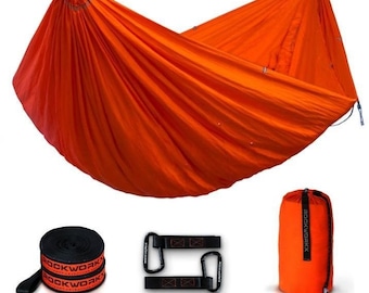Double Orange Camping Hammock: USA Designed Parachute Nylon