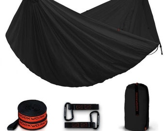 Double Black Camping Hammock: Portable Parachute Nylon, USA Design