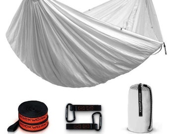 White Camping Hammock: Single Parachute Nylon, USA Design