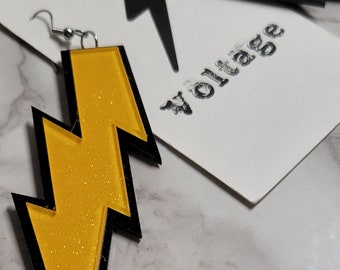 SUPERHERO YELLOW Glitter BOLTS Lightning bolt Earrings