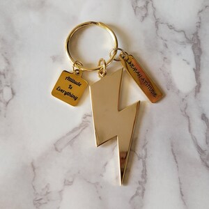 GOLD Attitude Is Everything Lightning Bolt Key chain Planner Charms