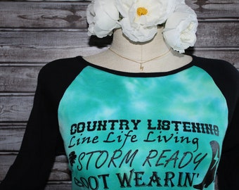 Teal TIE DYE LineWIFE ATTITUDE Baseball Tee Shirt