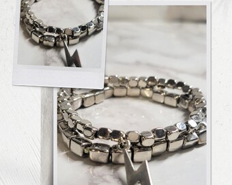 Silver Stretch Lightning Bolt Bracelet Set of  2