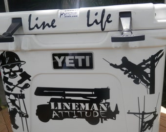 A SET of 6  Decals pictured Lineman Skull Bucket Truck and Line Life