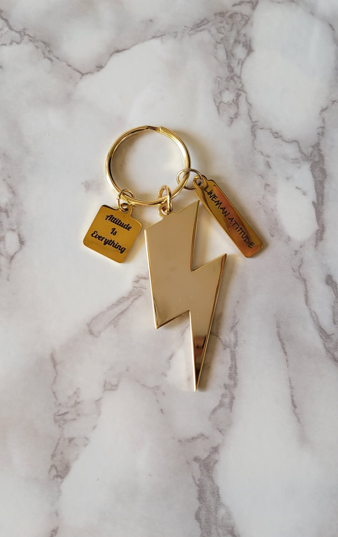 GOLD Attitude is Everything Lightning Bolt Key Chain Planner Charms Etsy