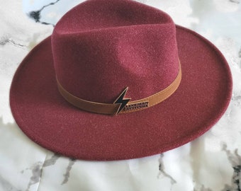 Carmen Leather Belt Accent Fashion hat with Lightning bolt Pin