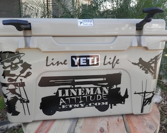 A SET of 6 DECALS Pictured Line Life Lineman Bucket Truck Skull Images to fit a 45