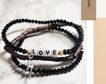 LOVE Stack of stretch Bracelets with LIGHTNING Bolt Charm