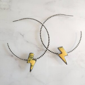 YELLOW TONES Open Hoop Earrings with Lightning bolts Western