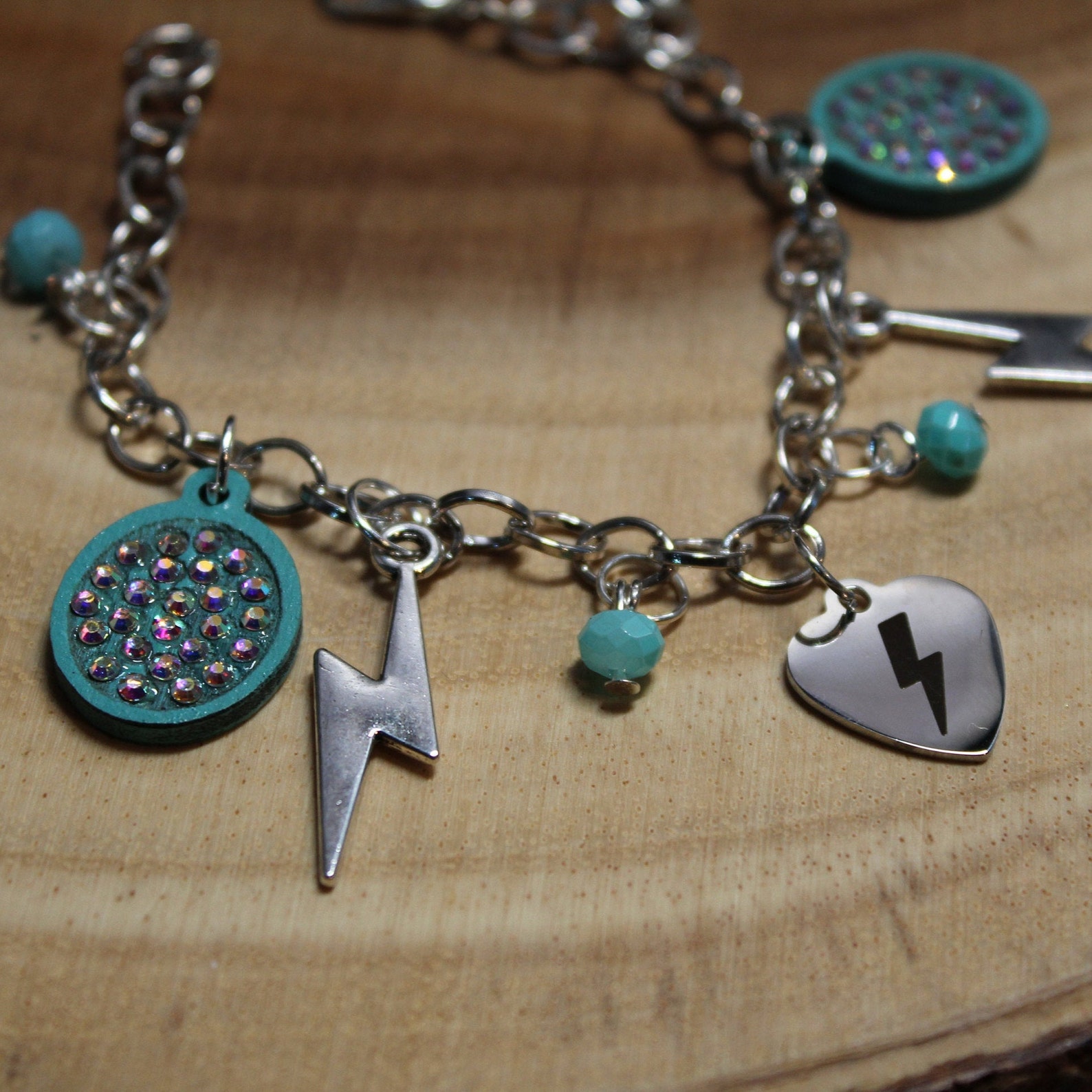 Turquoise Teal LIGHTNING Bolt Charm bracelet Etsy
