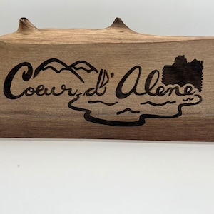 Coeur d’ Alene Wood cut Sign —hand made illustration Typography Wood Decor
