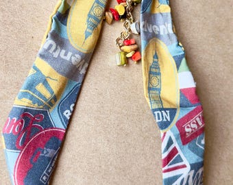 Travel Scarf Bag Charm, Colorful Stone Beads, Gold Chain (10.5" Length)