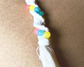 Handmade Macrame Tassel Keychain With Bright Rainbow Color Bead Accent