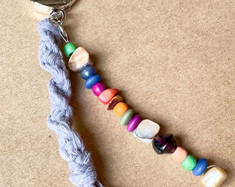 Handmade Macrame Tassel Bag Charm, Colorful Wood Stone Beads, Vintage Jewelry Findings