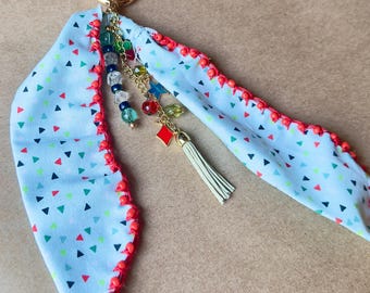 Handmade Turquoise Triangle Scarf Bag Charm, Beaded Tassel Accessory
