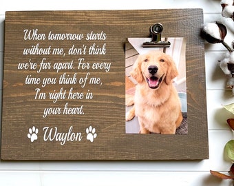 Pet Memory Keeper Wood Sign With Photo Holder, Custom Pet Name and Photo Memorial Sign