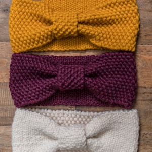 Knit Bow Headwrap Headband Ear Warmer Handmade Head Wrap Turban Reversible | 100% Pure New Wool | Fall Winter by Paisley Braids
