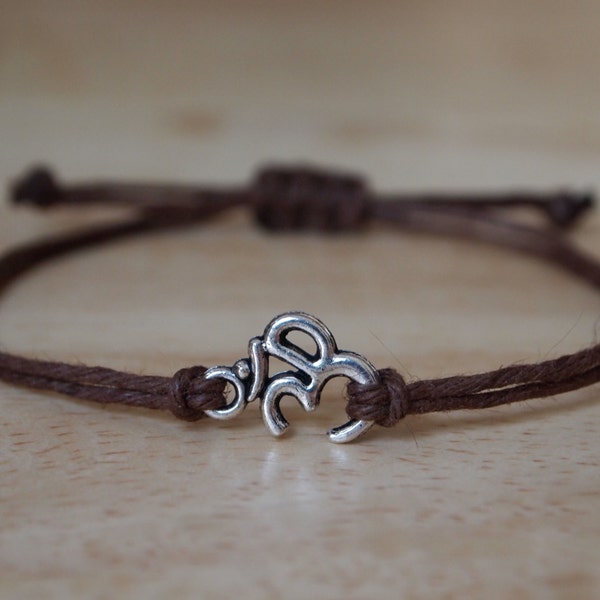 Om Symbol Adjustable Hemp Wish Bracelet in Natural Hemp Cord by Paisley Braids