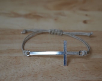 Cross Pendant Adjustable Hemp Bracelet in Burgundy / Brown / Natural Cord by Paisley Braids