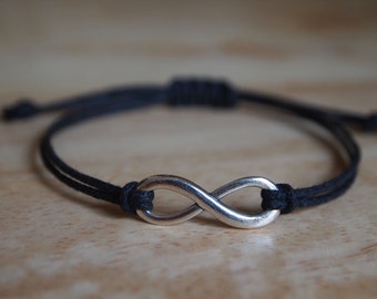 Adjustable Infinity Charm Bracelet in Black /  Natural Hemp Cord by Paisley Braids