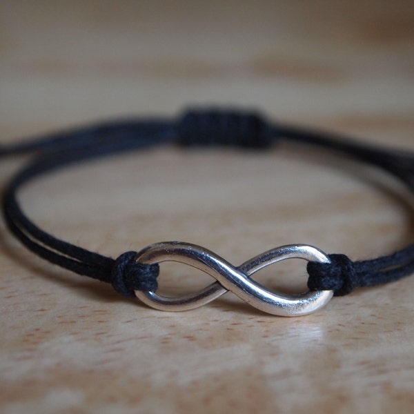 Adjustable Infinity Charm Bracelet in Black /  Natural Hemp Cord by Paisley Braids