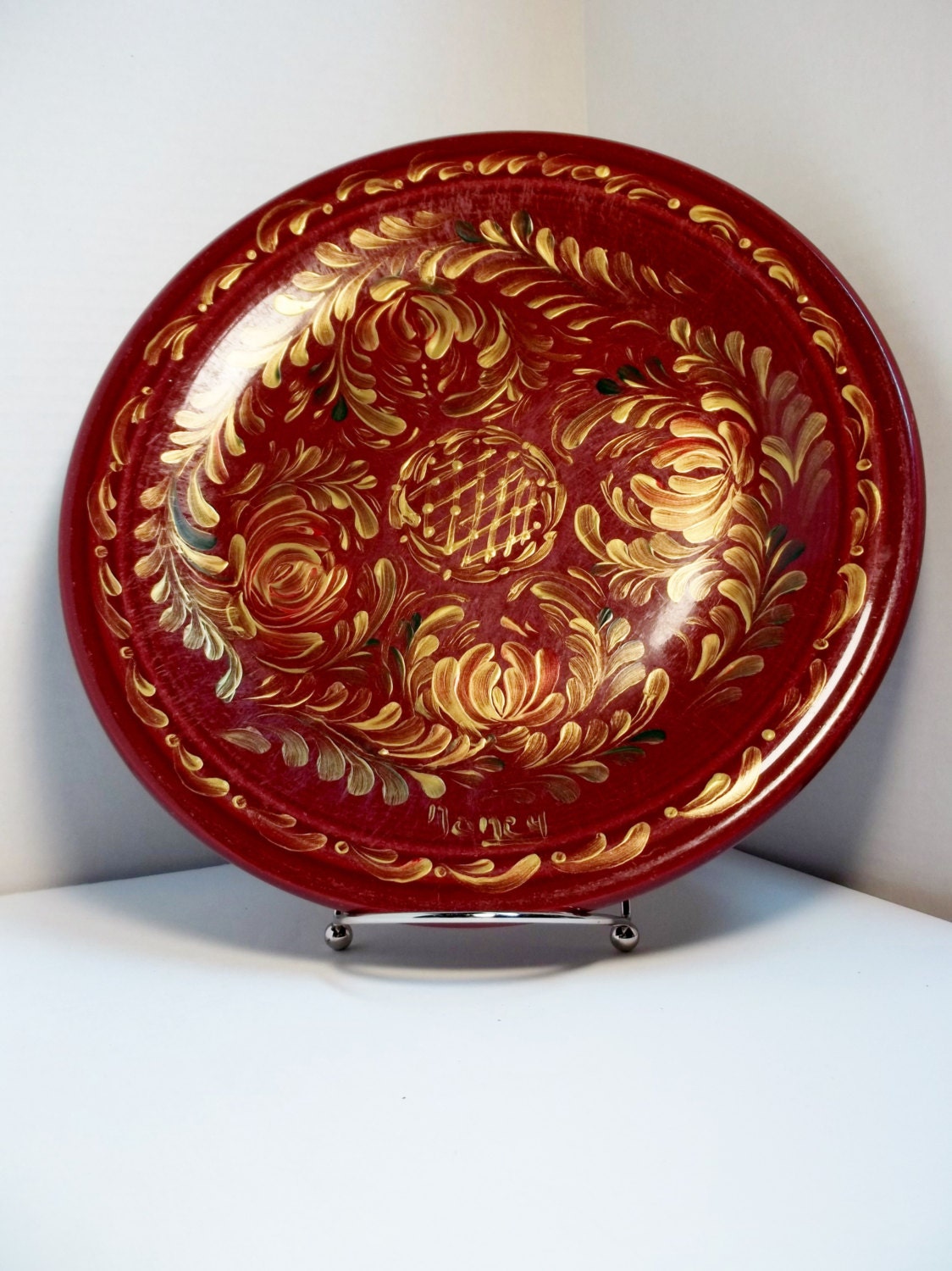 Stoneware Plate Burgundy Hand Painted Scandinavian Design Etsy