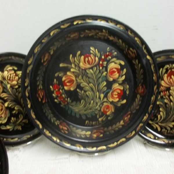 Zwarte Tin, serveren lade, Noorse Rosemaling, Hand geschilderd, Scandinavische, volkskunst, Zweedse, Noorse, decoratieve lade, rood en goud.