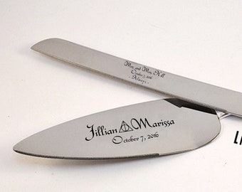 Black Engraved Wedding  Cake  Knife  and Serving Set  Etsy