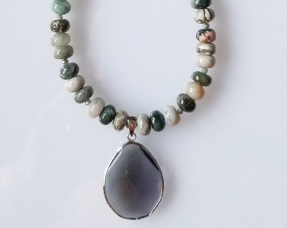 Ocean Jasper Necklace, Jasper Necklace, Green Necklace, Pendant Necklace