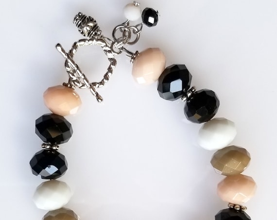 Glass Rondelle Bracelet, Glass Bracelet, Multi-Color Bracelet, Black Bracelet, White Bracelet, Coral Bracelet