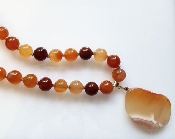 Carnelian Necklace, Chunky Necklace, Orange Necklace, Pendant Necklace