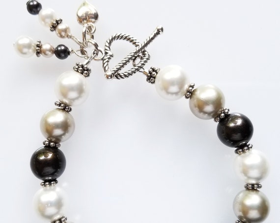 South Sea Shell Pearl Bracelet, White Pearl Bracelet, Pearl Bracelet, Silver Pearl Bracelet, Tahitian Pearl Bracelet