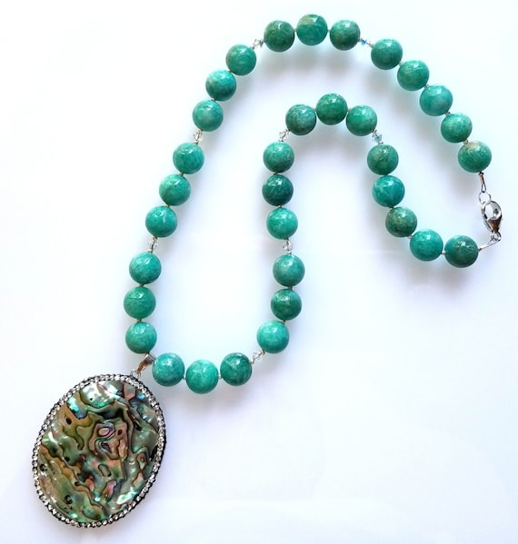 Amazonite Necklace, Chunky Necklace, Green Necklace, Pendant Necklace