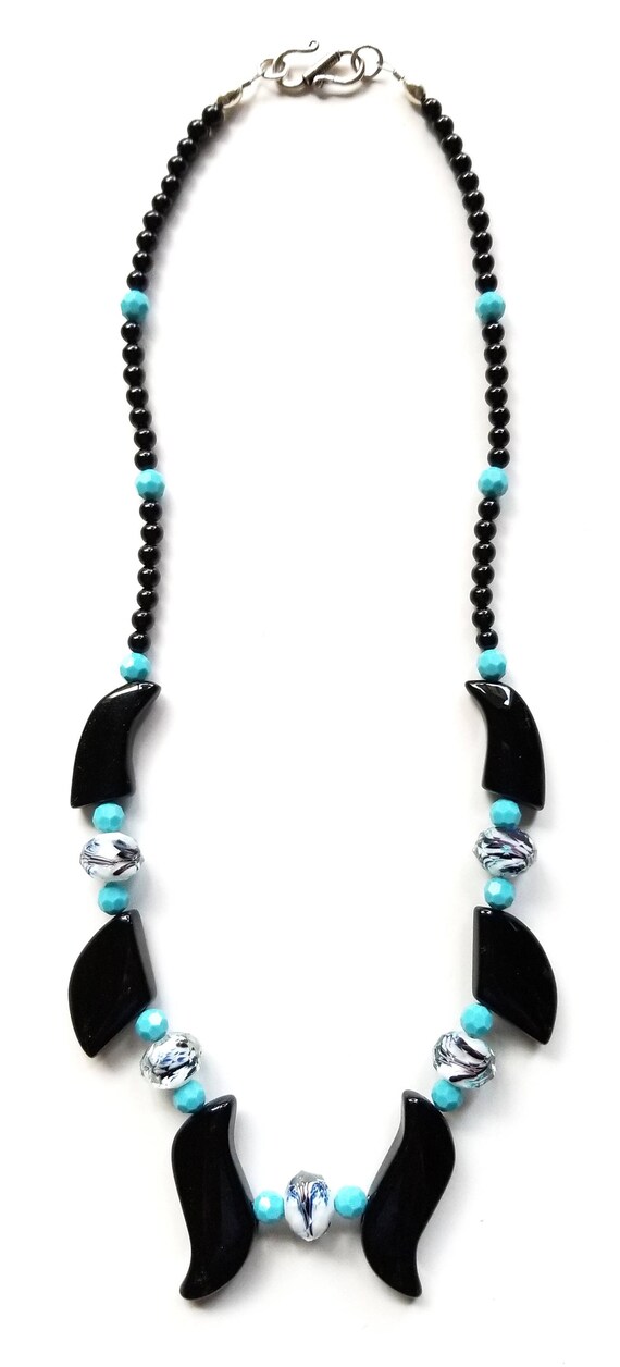 Black Necklace, Turquoise Necklace, Boho Necklace, Onyx Necklace, Crystal Necklace