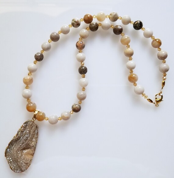 Natural Agate Necklace, Agate Necklace, Chunky Necklace, Brown Necklace, Pendant Necklace