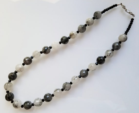 Tourmalated Quartz Necklace, Quartz Necklace, Black Necklace, White Necklace, Black and White Necklace