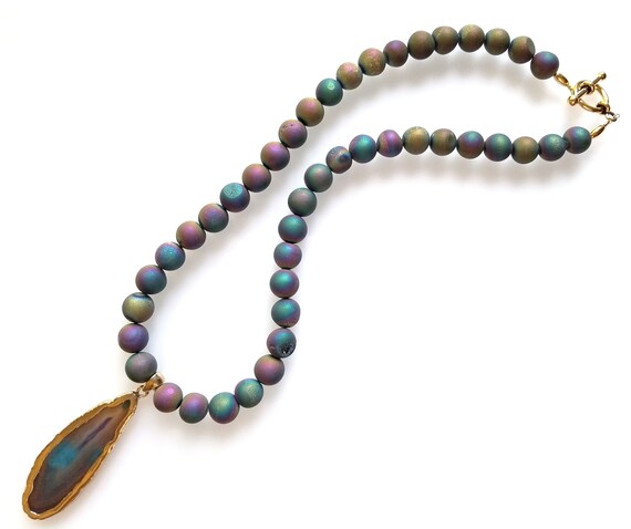 Druzy Necklace, Druzy Agate Necklace, Chunky Necklace, Blue Necklace, Pendant Necklace