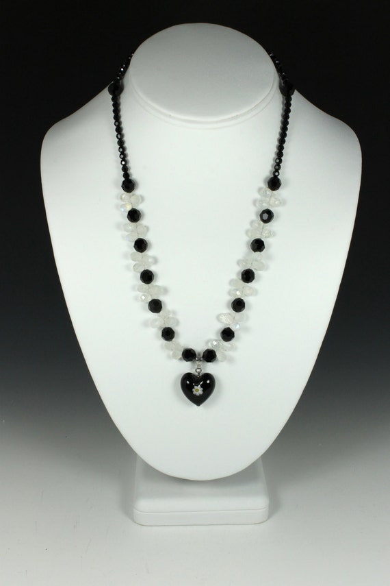 Rainbow Moonstone and Swarovski Crystal Necklace, Moonstone Necklace, Crystal Necklace, Black Necklace, White Necklace