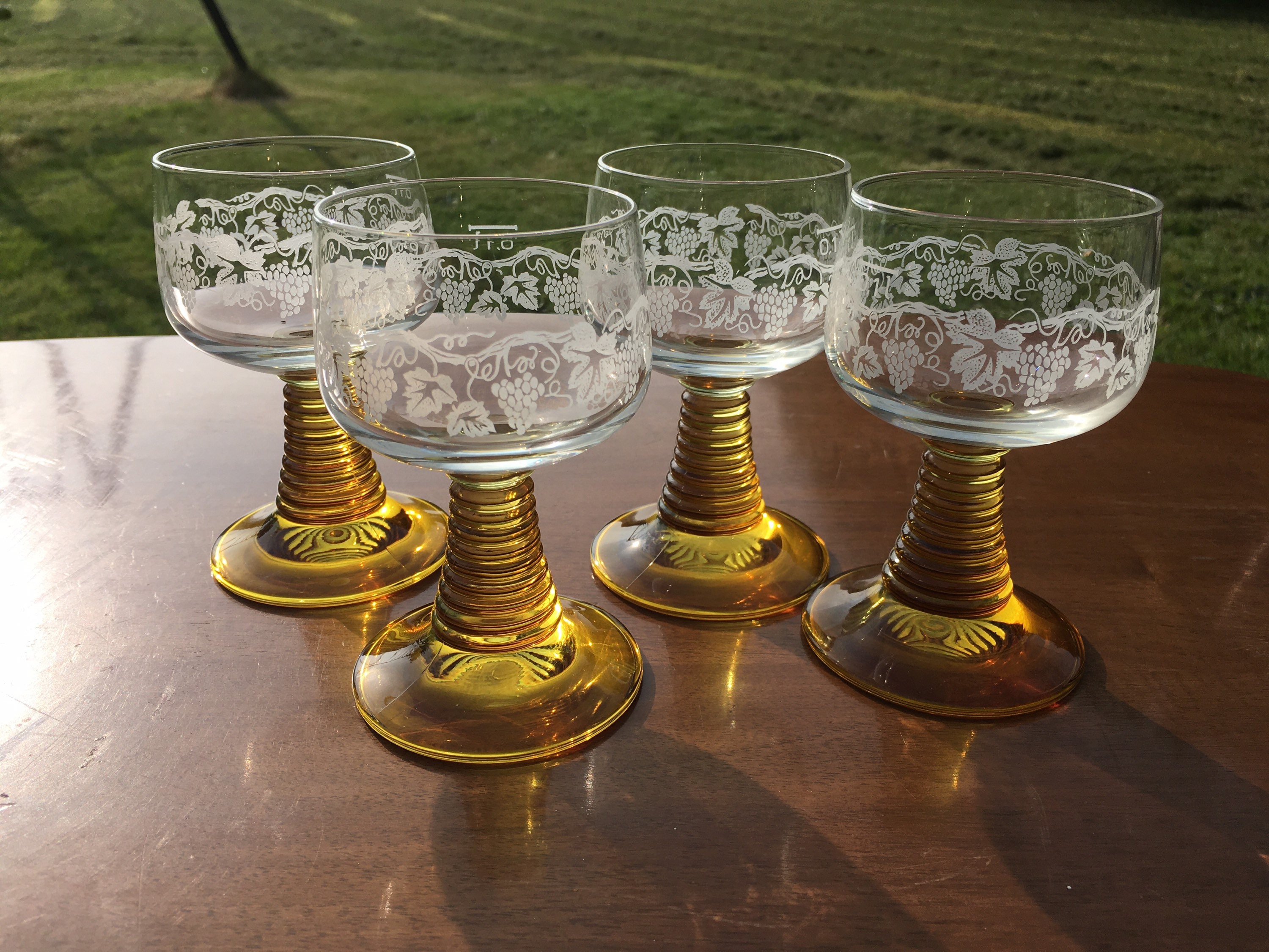 Vintage Amber Glass Beehive Stem Hock Glasses Set Of 4 Grape Etsy