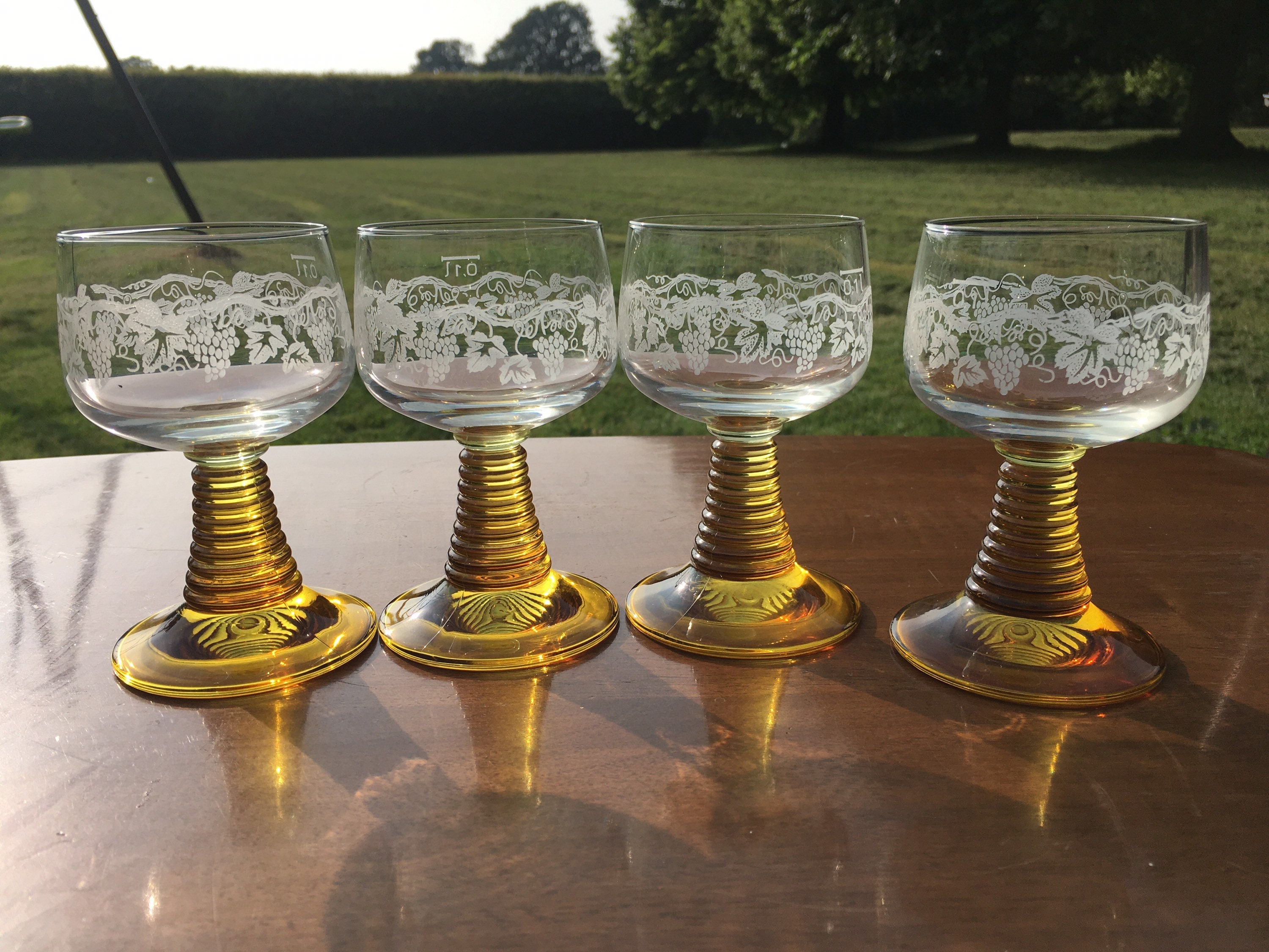 Vintage Amber Glass Beehive Stem Hock Glasses Set Of 4 Grape Etsy
