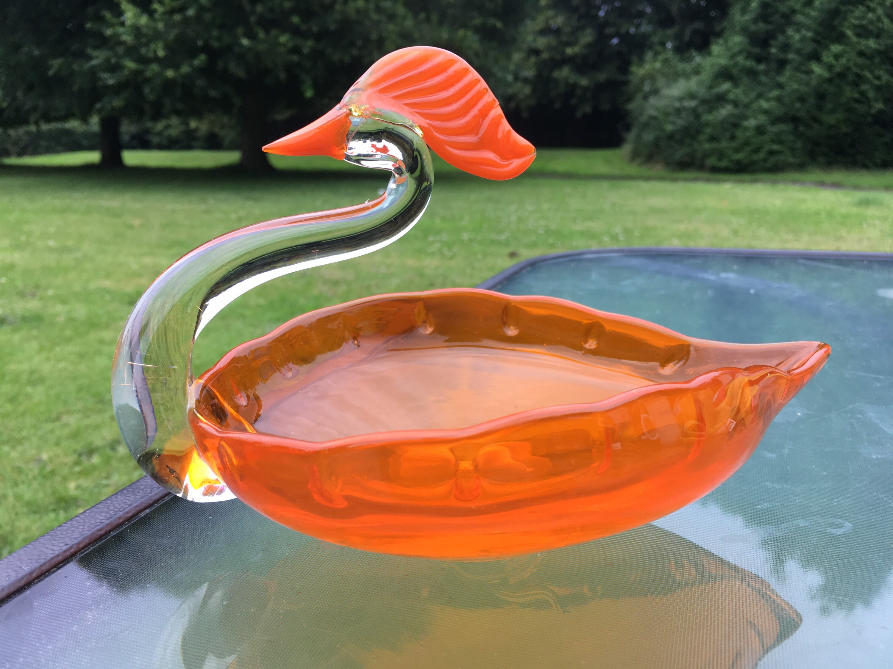 Vintage Large Murano Orange Swan Trinket Dish Art Glass Mid Etsy