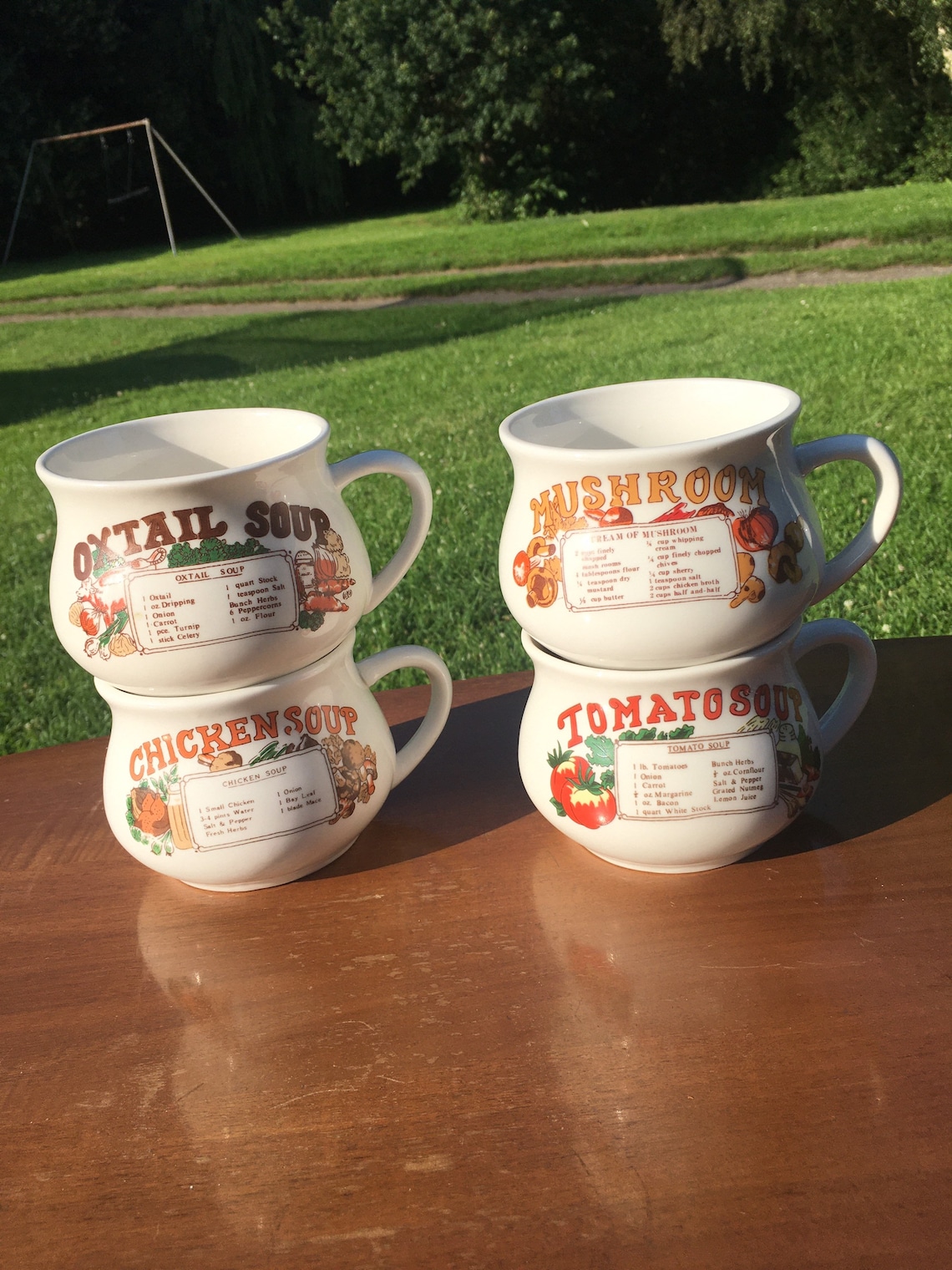 Vintage Set 4 Retro Recipe Soup Mugs Bowls Ceramic Oxtail Etsy