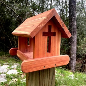 Cedar Bird Feeder: Handcrafted Texas Juniper with Cross Cutout