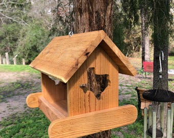 Texas Bird Feeder: Western Red Cedar, State Cutout, Weather Sealed