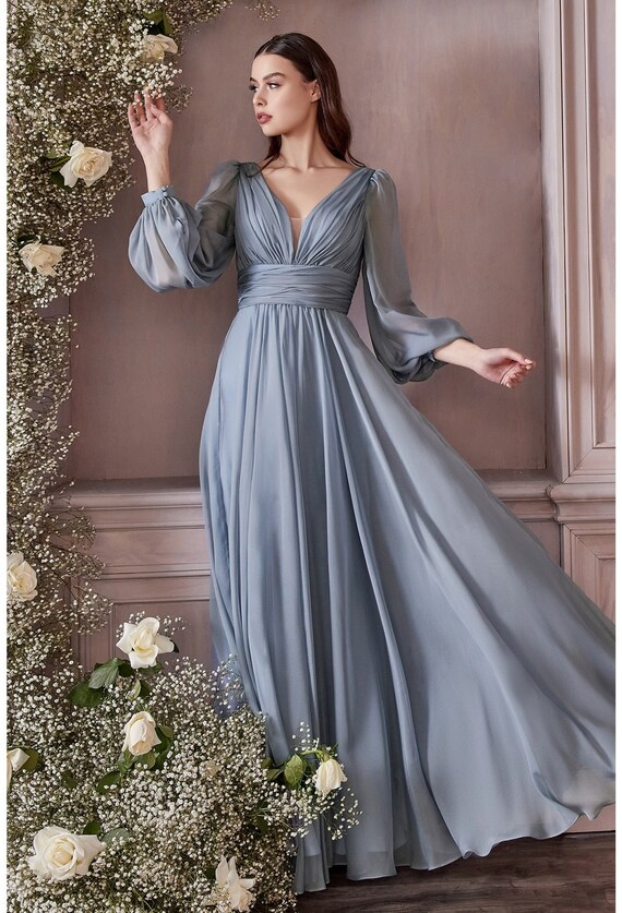 Georgia Vestido de dama de honor de gasa de manga larga / - Etsy México Georgia Vestido de dama de honor de gasa de manga larga / - Etsy México