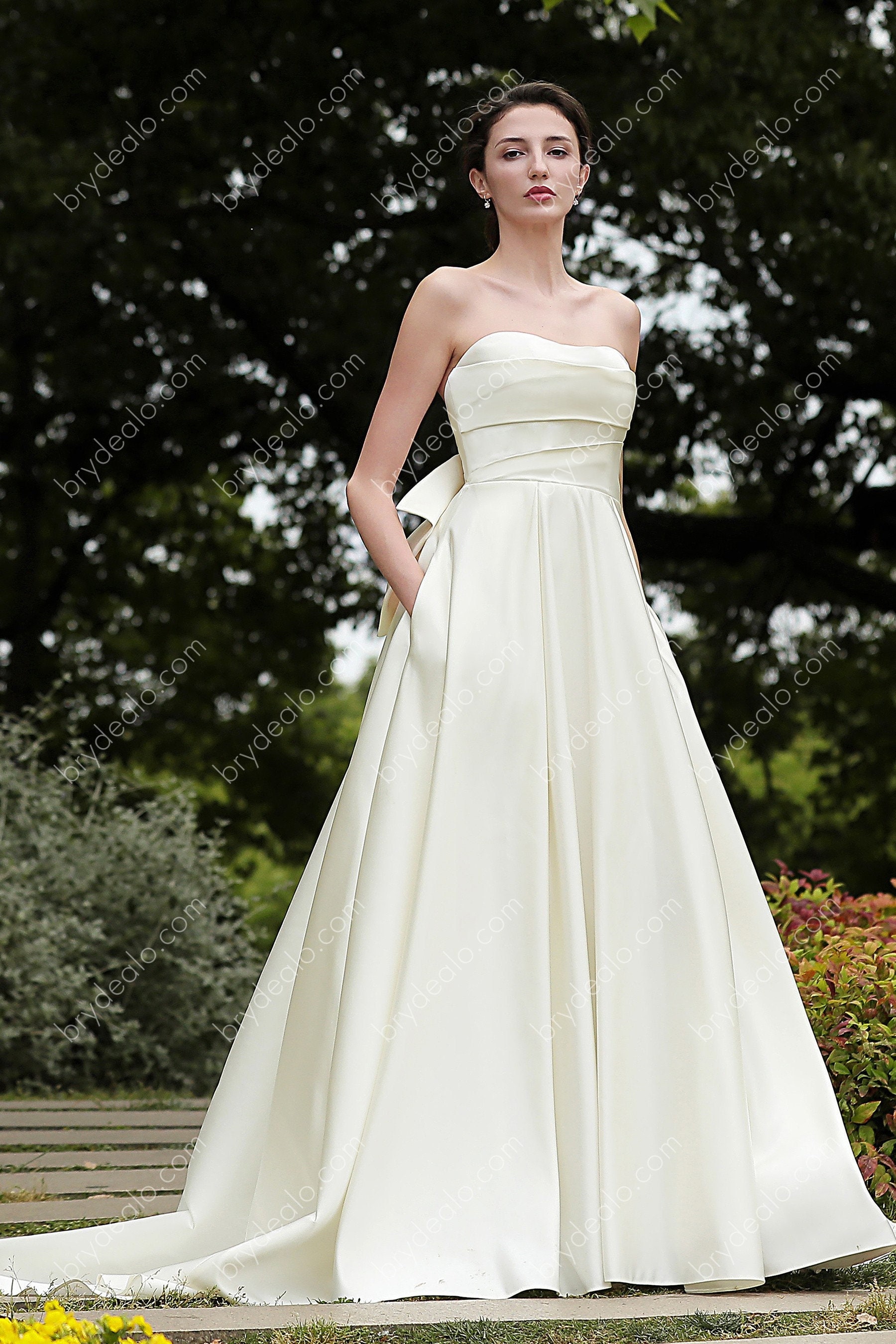 Vestido de novia de satén con bolsillos / A-Line Strapless - Etsy España Vestido de novia de satén con bolsillos / A-Line Strapless - Etsy España